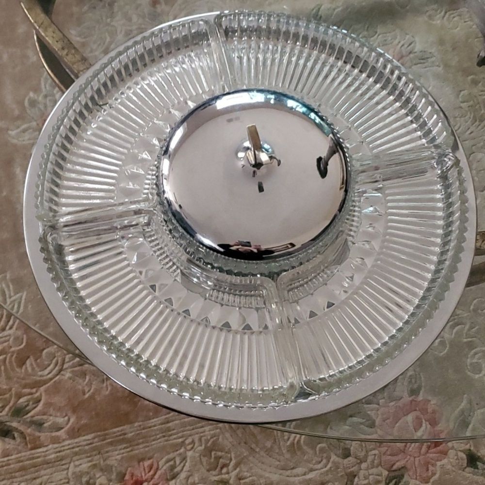 Kromex serving tray home dining lazy Susan turntable relish tray compartments